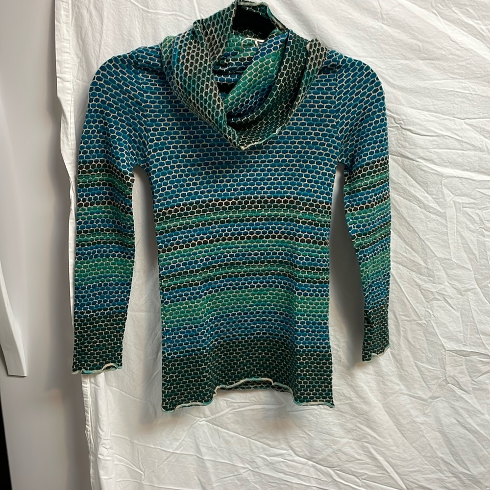 Missoni knit turtleneck sweater blue and green size xs